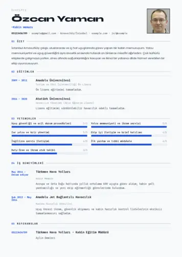 Kabin Memuru ve Hostes Cv Örnekleri cv indir